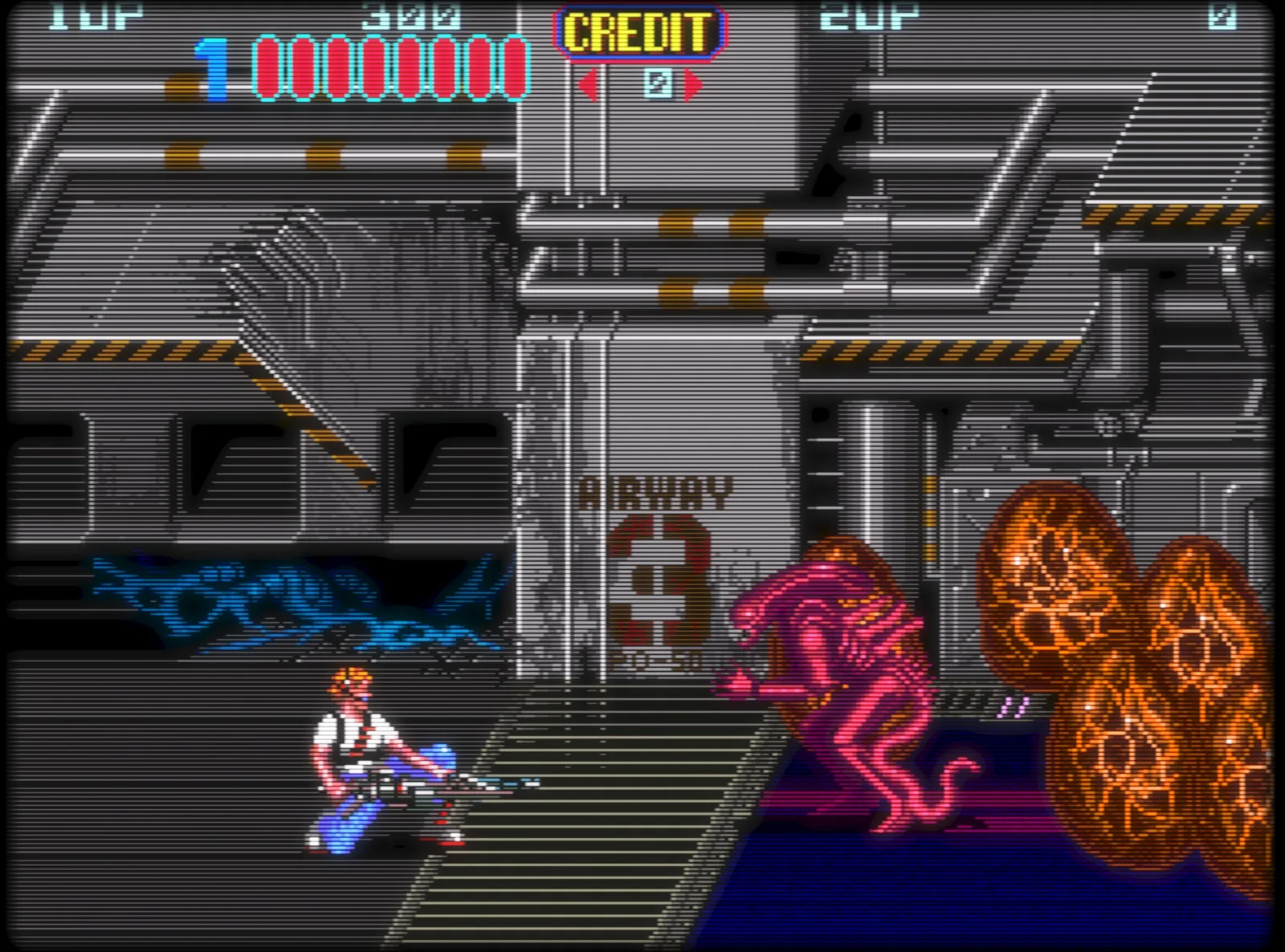A classic arcade game running with RetroArch’s CRT shader